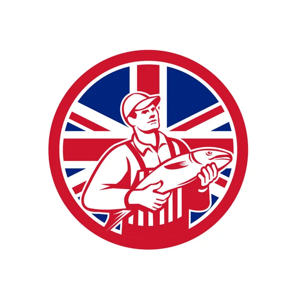 Icon Retro Style Illustration British Fishmonger Selling Fish United Kingdom — Stock Vector