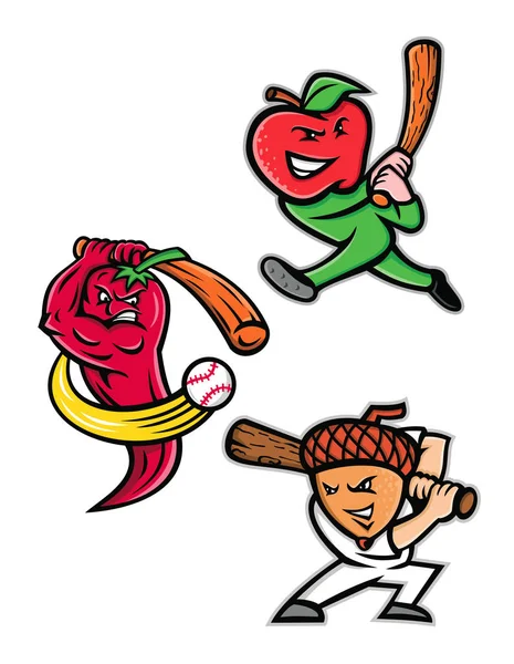 Μασκότ Απεικόνιση Εικονίδιο Ορισμός Των Φρούτων Παίζοντας Παίκτης Του Μπέιζμπολ — Διανυσματικό Αρχείο