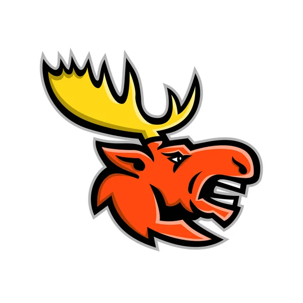 Mascot Icon Illustration Head Angry North American Bull Moose Eurasian — Stock Vector