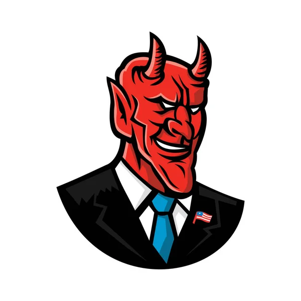 Ícone Mascote Ilustração Busto Demônio Diabo Satanás Sorrindo Vestido Como — Vetor de Stock