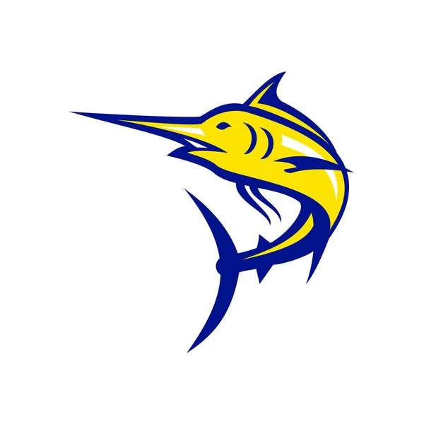 Mascot Icon Illustration Blue Marlin Sailfish Jumping Viewed Low Angle — Stock Vector