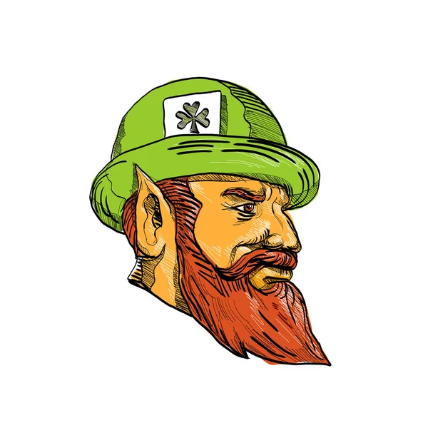 Ritning Skiss Stil Illustration Chef För Leprechaun Typ Älva Irländsk — Stock vektor