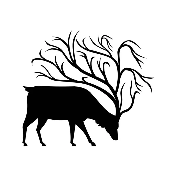 Mascot Icon Illustration Black Silhouette Buck Stag Deer Tree Antlers — Stock Vector