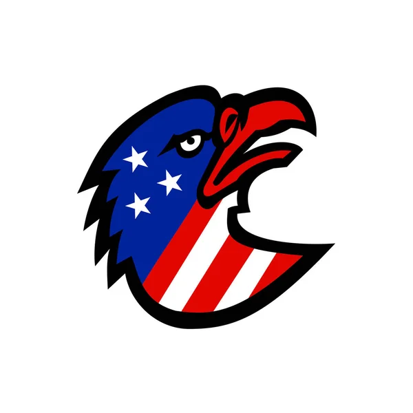 Icono Mascota Ilustración Cabeza Águila Calva Con Bandera Lentejuelas Estrella — Archivo Imágenes Vectoriales
