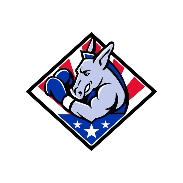 Ícone Mascote Ilustração Busto Burro Democrático Americano Boxe Com Estrelas —  Vetores de Stock