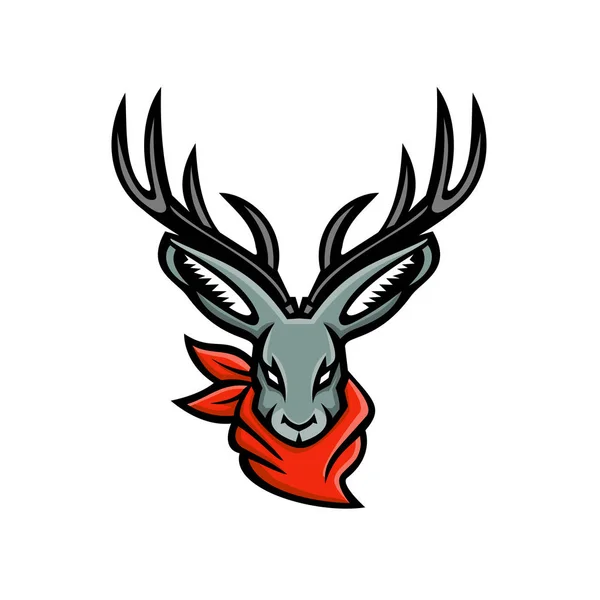Maskotka Ikona Ilustracja Głowy Jackalope Mityczne Zwierzę North American Folkloru — Wektor stockowy
