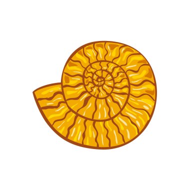 Retro tarzı resimde bir kafadanbacaklı veya ammonoid, Ammonoidea izole arka plan üzerinde Cephalopoda sınıfının alt sınıfı içinde deniz yumuşakça hayvanların nesli tükenmiş bir grup.