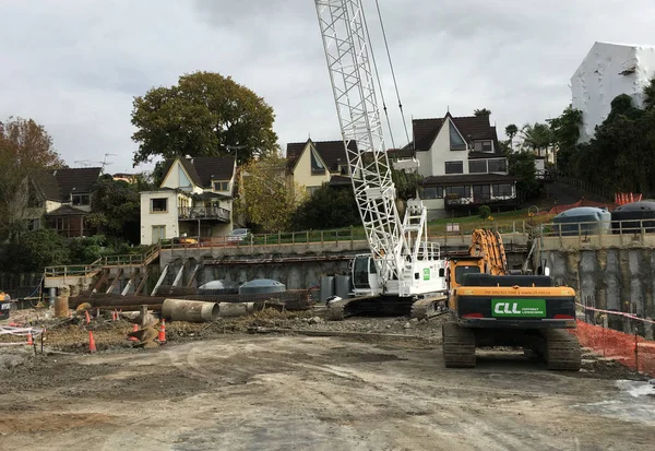 Auckland Mai Mechanische Bagger Bereiten Das Fundament Vor Teil Eines — Stockfoto