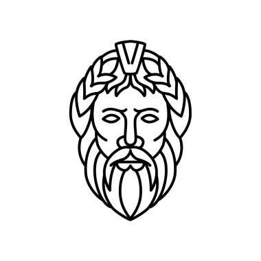 Mono hat illüstrasyon Olimpos Dağı, onun Roma eşdeğer Tanrıların kralı olarak kuralları olan Jüpiter, Yunan mitolojisi, Zeus, gökyüzü ve gök Tanrı'nın monoline tarzı ön görüntülendi?.