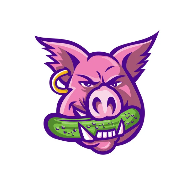 Icône Mascotte Illustration Tête Cochon Sauvage Rose Sanglier Porc Mordant — Image vectorielle