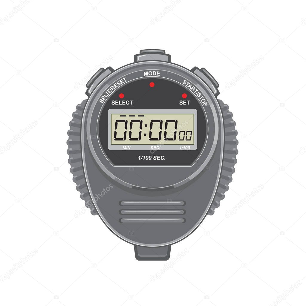 Retro style illustration of a  digital stopwatch or timer and counting up to one millisecond on isolated background.