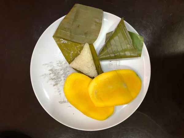 Foto Rodajas Mango Filipino Suman Pastel Arroz Filipino Hecho Arroz —  Fotos de Stock