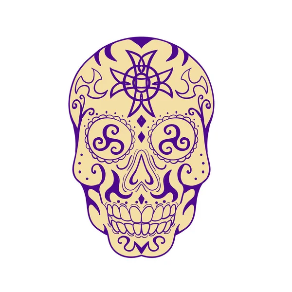 Tattoo Style Illustration Mexican Skull Triskele Celtic Cross Viewed Front — Stock Vector