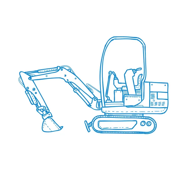 Monolinie Illustration Des Mechanischen Baggers Oder Baggers Von Der Seite — Stockvektor