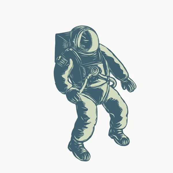Scratchboard Stil Illustration Astronaut Kosmonaut Eller Spaceman Flytande Spacdone Scraperboard — Stock vektor