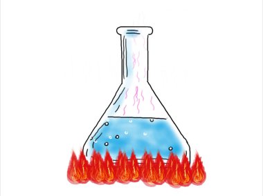 2d animasyon hareketli grafik çizimi ile gaz ısıtmalı kaynar bir ölçek gösterilen beyaz arka plan üzerinde alevler ateş.