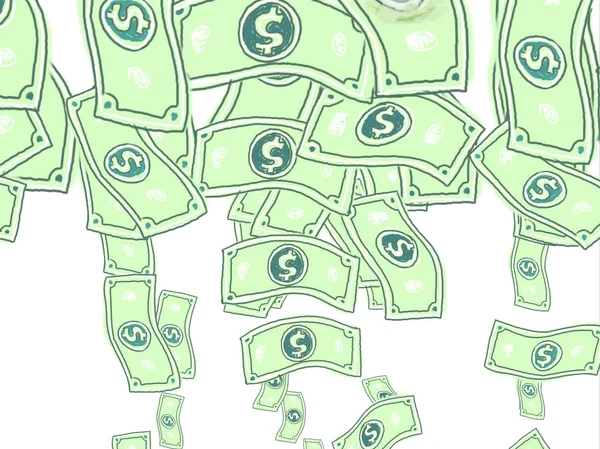 插图图形显示美国美元纸币或钞票在白色背景上掉落的绘图 — 图库照片