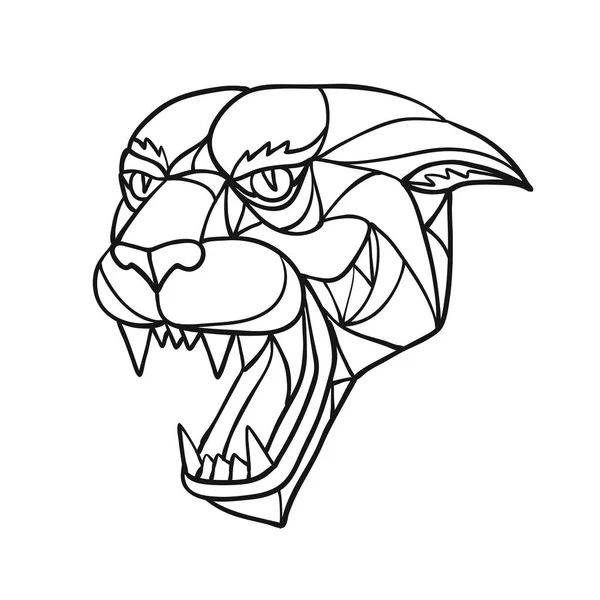 Mozaika Niskiej Wielokąta Styl Ilustracji Głową Agresywnej Angry Black Panther — Wektor stockowy