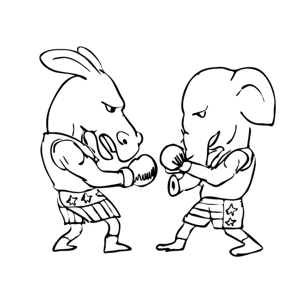 Illustration Graphics Showing Drawing Donkey Boxer Elephant Fighting Boxing Match — Stock Vector