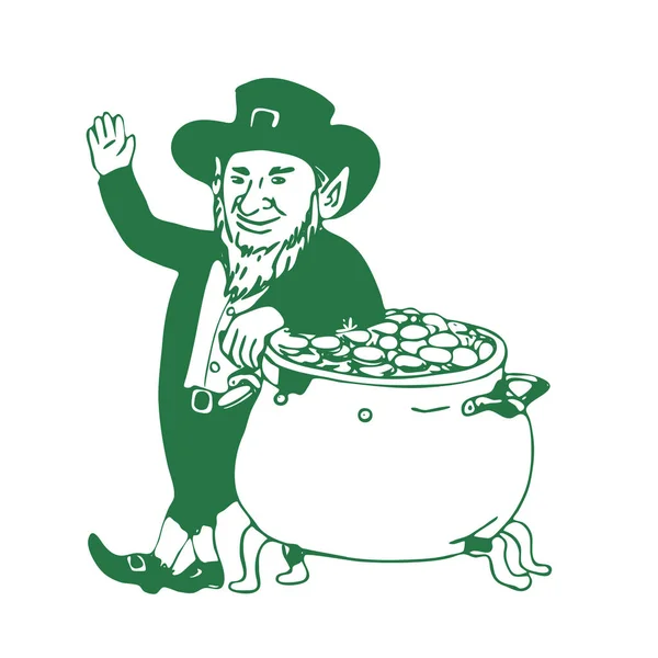 Gráficos Ilustrativos Mostrando Desenho Duende Irlandês Verde Tipo Fada Aos —  Vetores de Stock