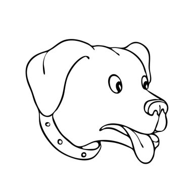 A Labrador geri almak, Black Lab ya da sürpriz haşhaş gözleri ve izole beyaz arka planda siyah beyaz dilini geri almak-silah köpek çizim kroki tarzı resmi.