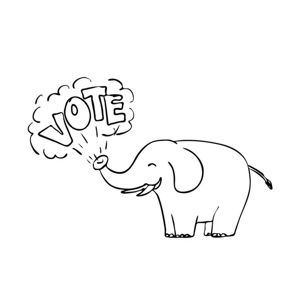 Dessin Illustration Style Croquis Éléphant Blanc Soufflant Mot Votez Son — Image vectorielle
