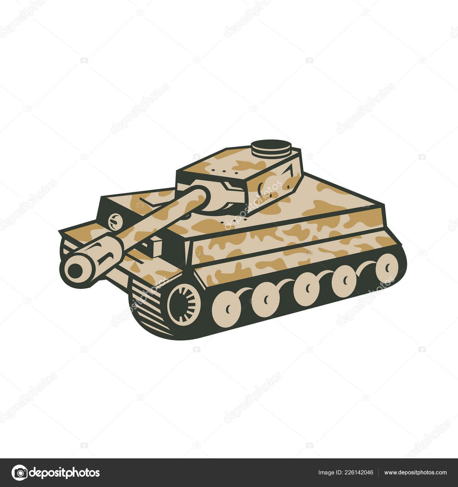 ドイツの第二次世界大戦のレトロなスタイルのイラスト偽装戦車バトルタンク分離背景側に向かって大砲を目指して ストックベクター ©patrimonio  226142046, image size:1600x1700