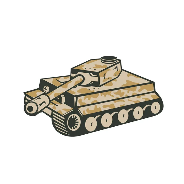 Retro Stil Illustration Tyska Världskriget Två Kamouflerade Panzer Stridsvagn Som — Stock vektor