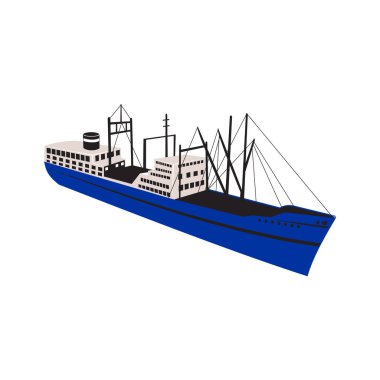 Retro tarzı illüstrasyon izole arka plan üzerinde yüksek açı her bakıldığında bir vintage kargo, tüccar veya yolcu gemisi okyanus gemisi.