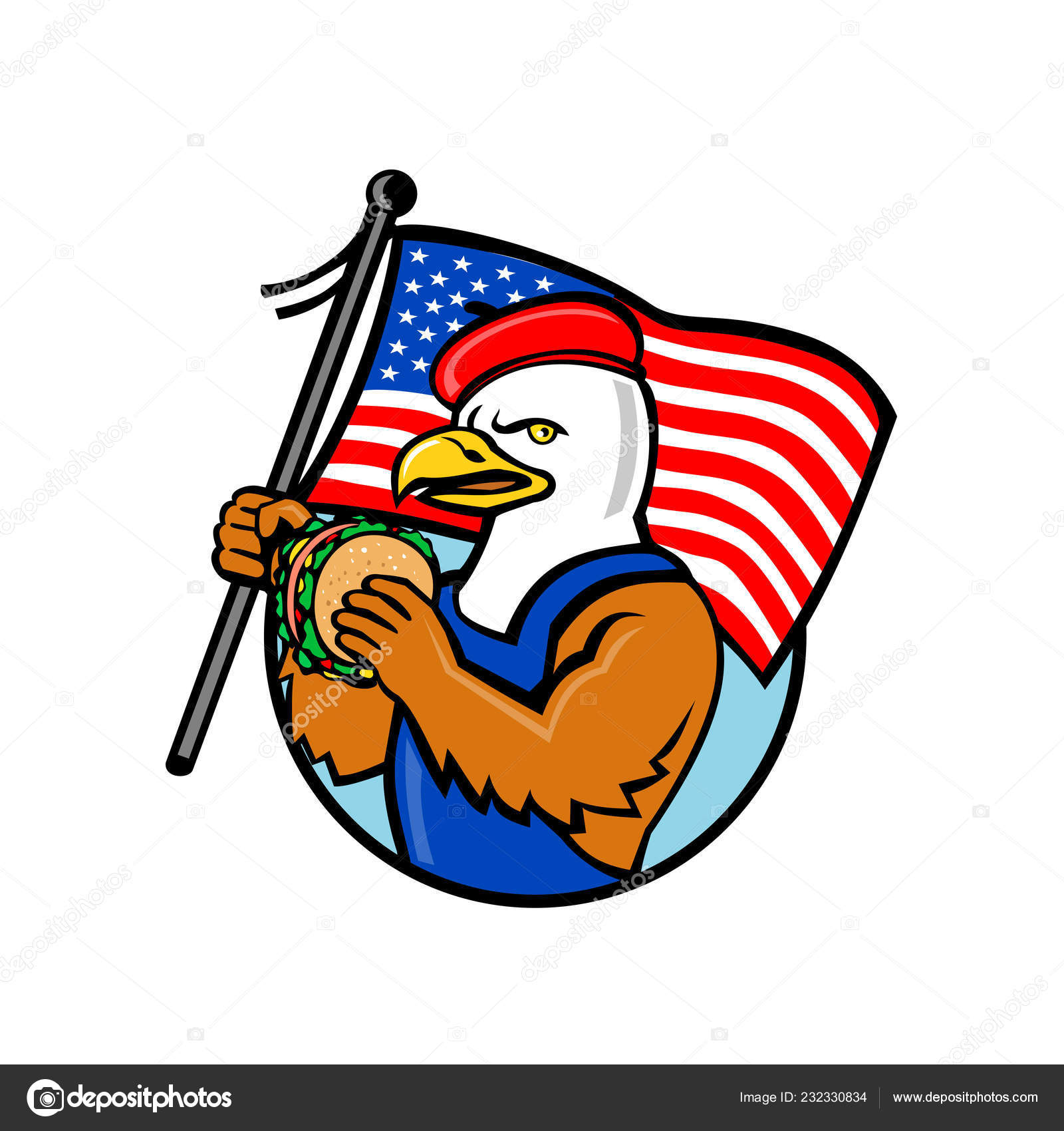 Ilustración Estilo Dibujos Animados Águila Calva Estadounidense Sosteniendo  Una Bandera Vector de stock #232330834 de ©patrimonio, image size:1600x1700
