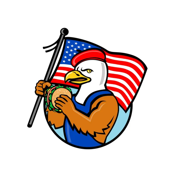 Ilustracja Stylu American Bald Eagle Gospodarstwa Usa Gwiazdy Paski Banderą — Wektor stockowy