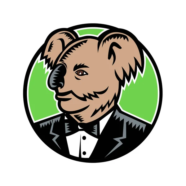 Illustration Rétro Style Gravé Sur Bois Ours Koala Marsupial Herbivore — Image vectorielle