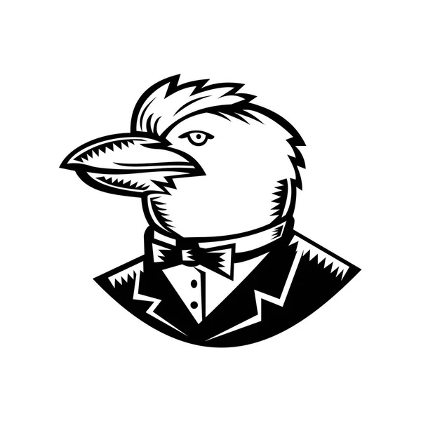 Illustration Rétro Style Gravé Sur Bois Tête Kookaburra Martin Pêcheur — Image vectorielle