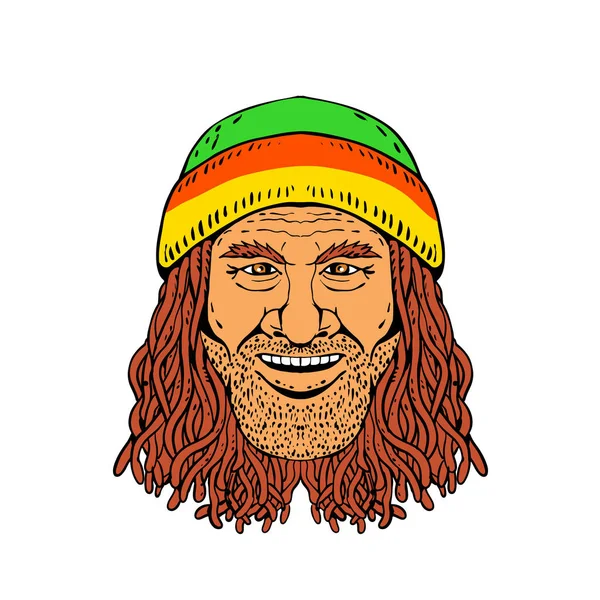 Rysunek Szkic Styl Ilustracja Głowy Rastafarian Rastafari Lub Facet Praktykujący — Wektor stockowy