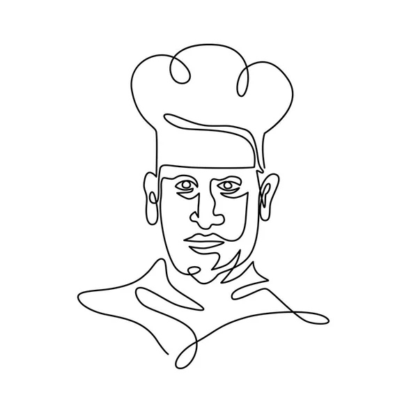 Folyamatos Vonal Szemlélteti Head Chef Szakács Vagy Baker Rajta Karimátlan — Stock Vector