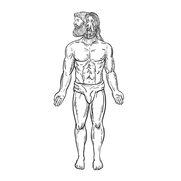 Alien-Krake im Kopf der menschlichen Zeichnung schwarz-weiß — Stockvektor