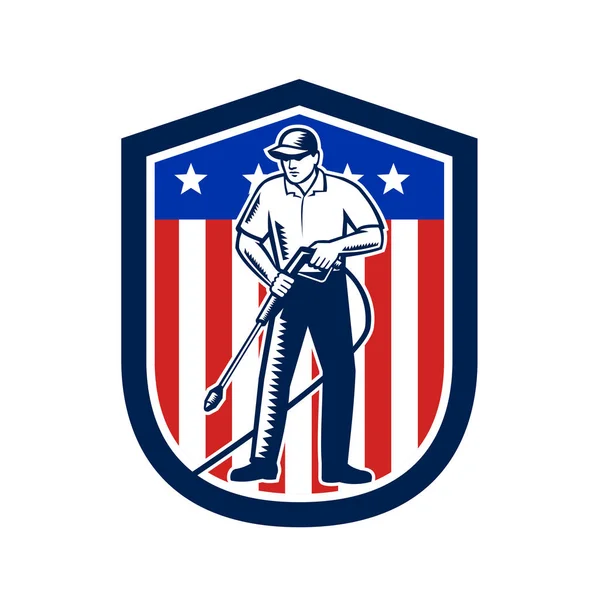 American Pressure Washing EUA Bandeira Escudo Retro —  Vetores de Stock