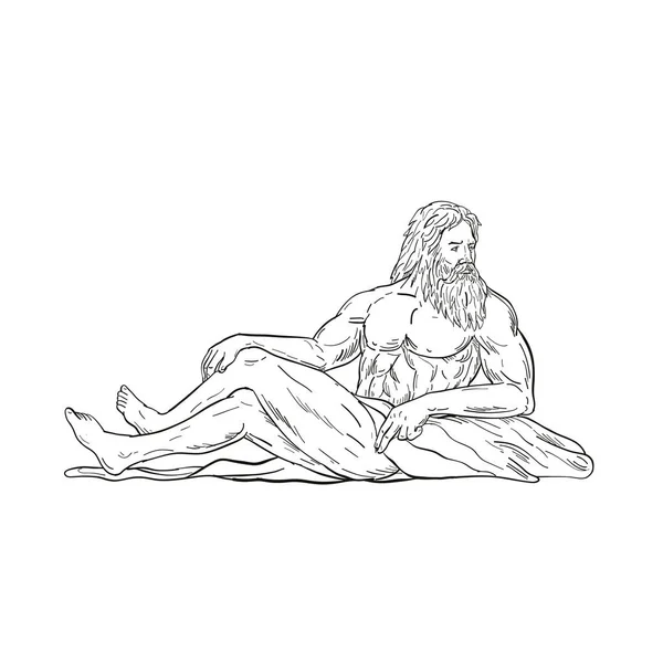 Dibujo lateral reclinable de Heracles blanco y negro — Archivo Imágenes Vectoriales