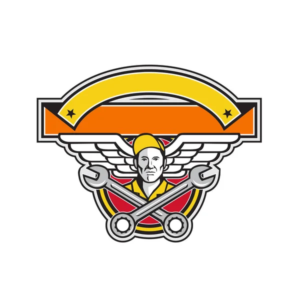 Crew Chief Crossed Spanner Army Wings Banner Icon - Stok Vektor