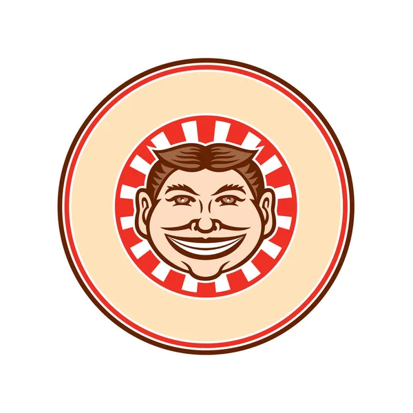 Grinning Funny Face Mascot Circle Retro — Stock Vector