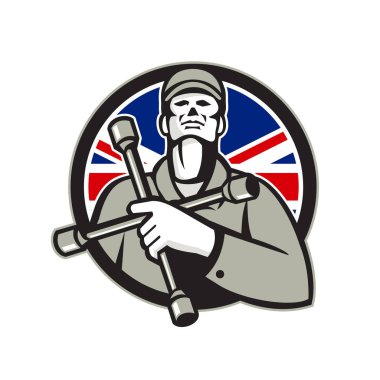 İngiliz lastik teknisyen Lug İngiliz anahtarı Union Jack bayrak daire simgesini