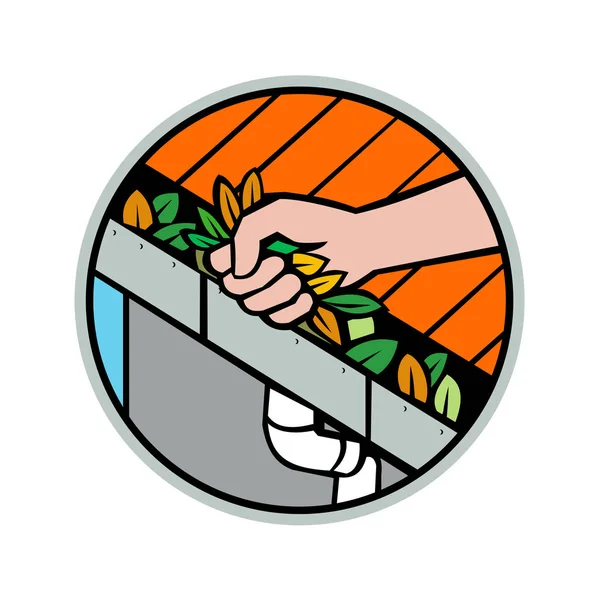 Hand Cleaning Roof Rain Gutter Icon — Stock Vector