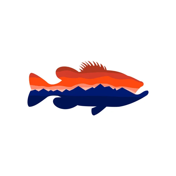Largemouth Bass Dağları Siluet Retro — Stok Vektör