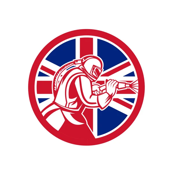 Britannico Sandblaster Abrasive Blasting Union Jack Bandiera Circolare — Vettoriale Stock