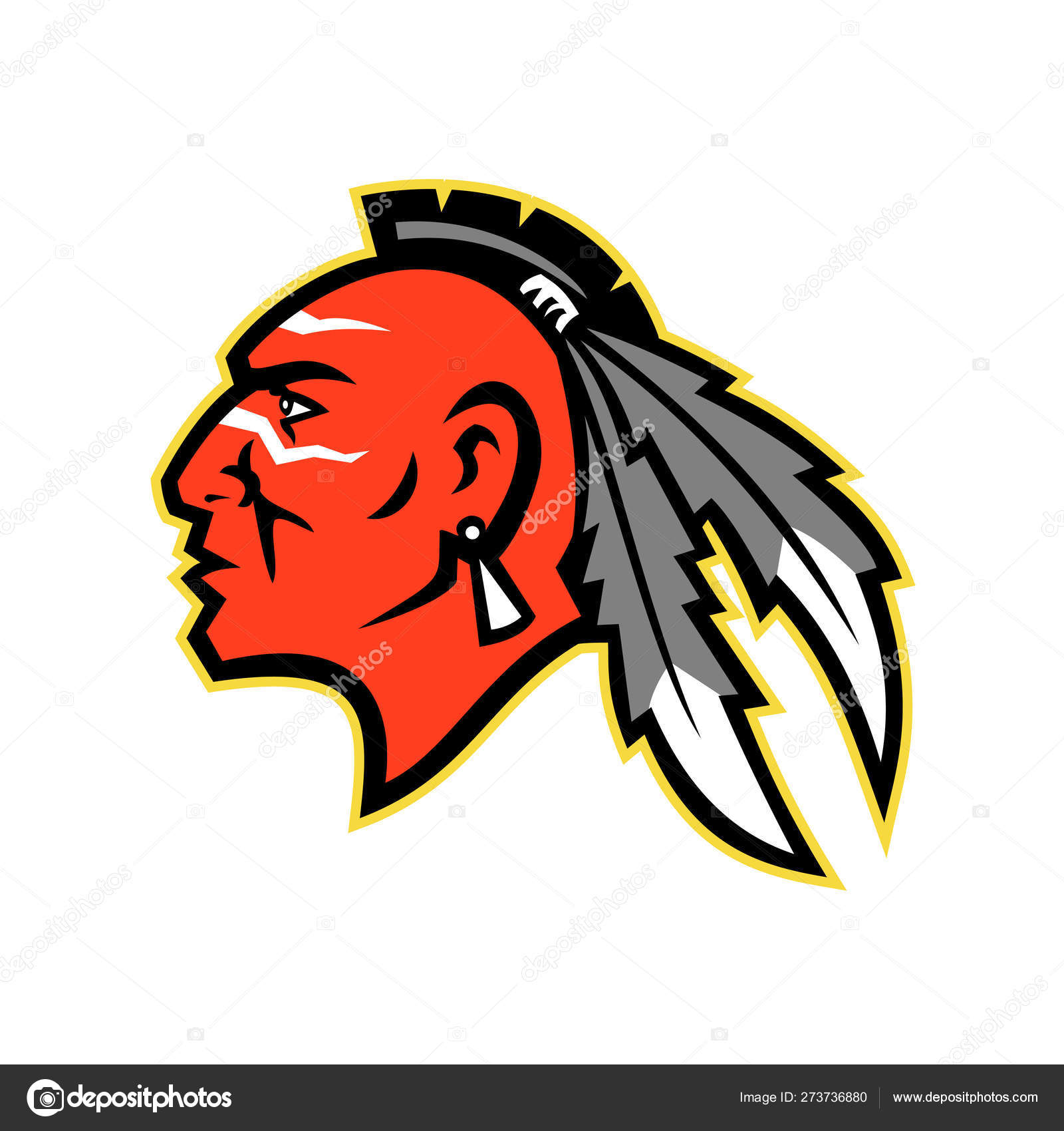 모호크 용감한 전사 머리 사이드 마스코트 스톡 벡터 - ©patrimonio 273736880, image size:1600x1700