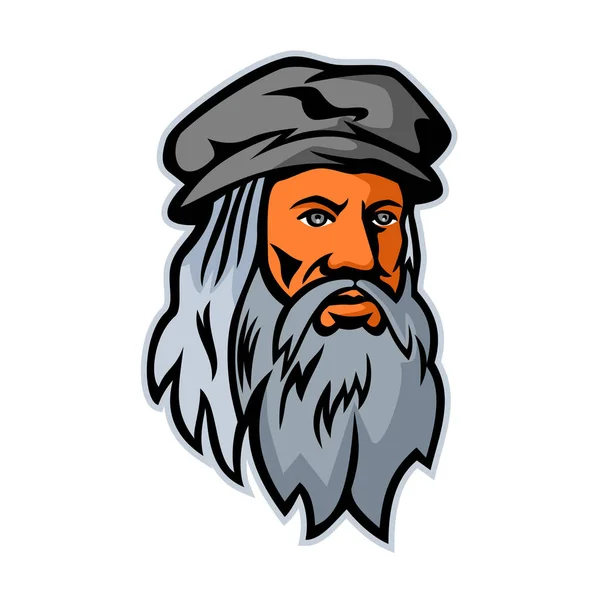 Leonardo da Vinci Head Mascot — Stock Vector