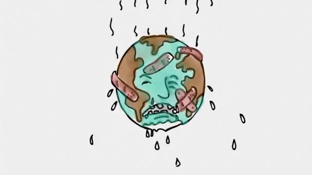 Анімація Рух Графіки Показані Аквареллю Сумна Земля Матері Патчі Бинти — стокове відео