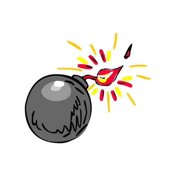 Czarny Ball Burning bomba rysunek bezpiecznik — Wektor stockowy