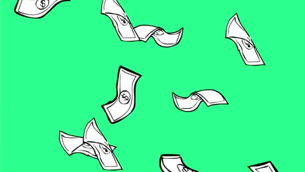 Animação Desenho Gráfico Movimento Dinheiro Nota Dólar Nota Bancária Jogado — Vídeo de Stock