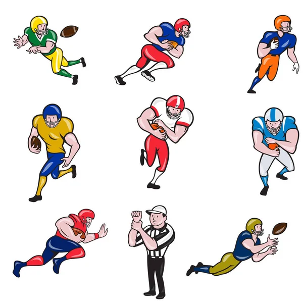 アメリカンフットボール選手漫画コレクションセット — ストックベクタ